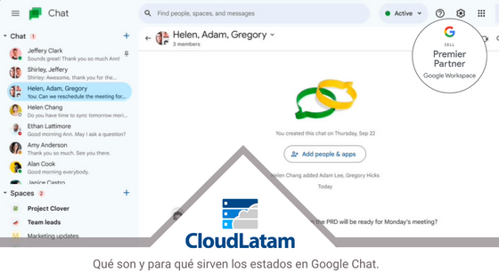 Qué son y para qué sirven los estados en Google Chat.